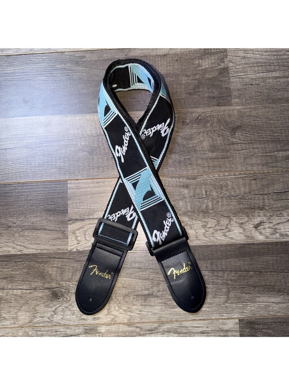 Genuine Fender 2" Monogrammed Adjustable Guitar Strap w/ Fender Logo, Black/Blue